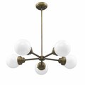 Homeroots 6 x 30 x 30 in. Portsmith 5-Light Raw Brass Chandelier with White Globe Shades 398211